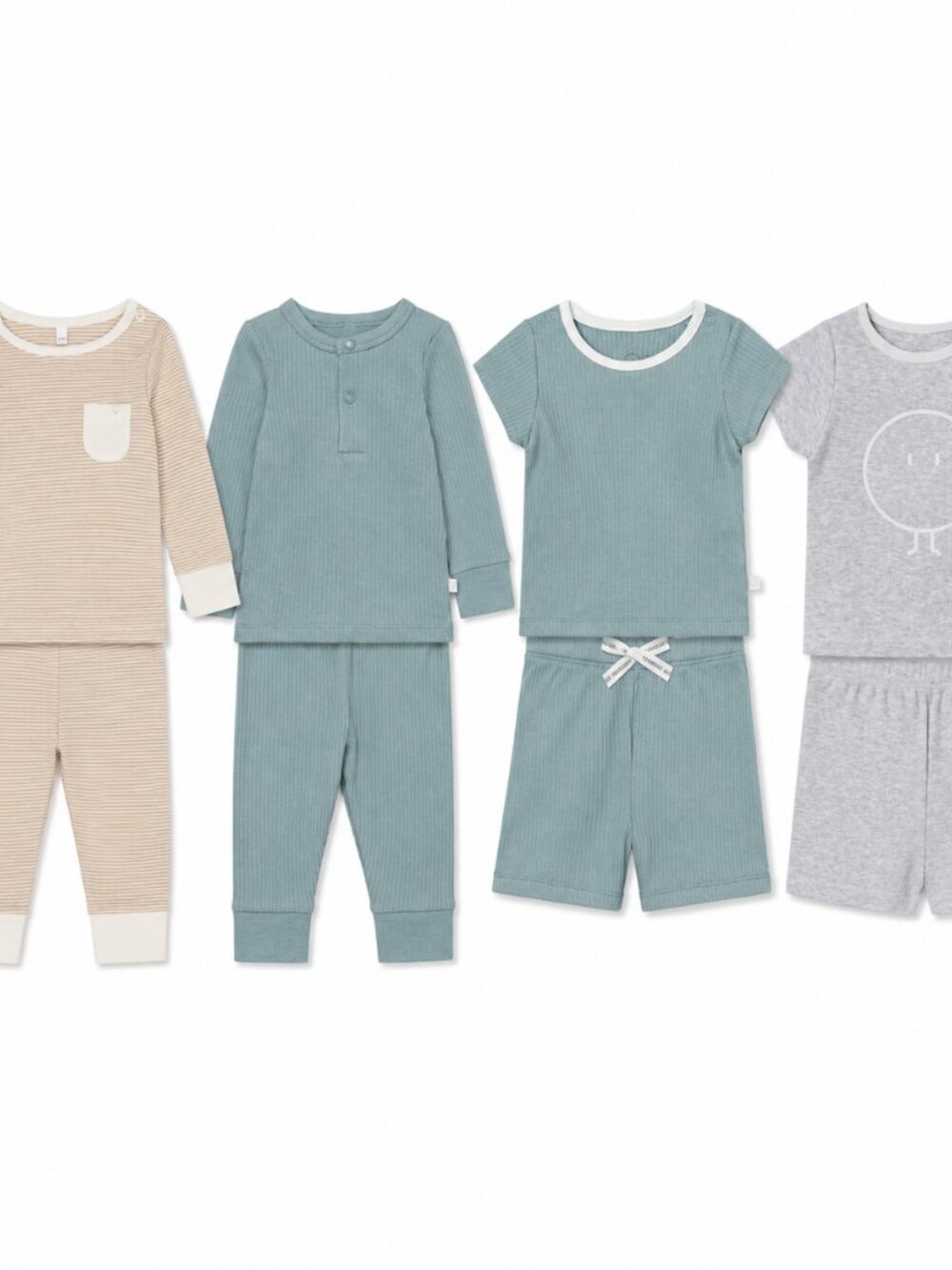 MORI Toddler Pajama Set Bundle 2-3Y Ribbed Blue Oatmeal Grey